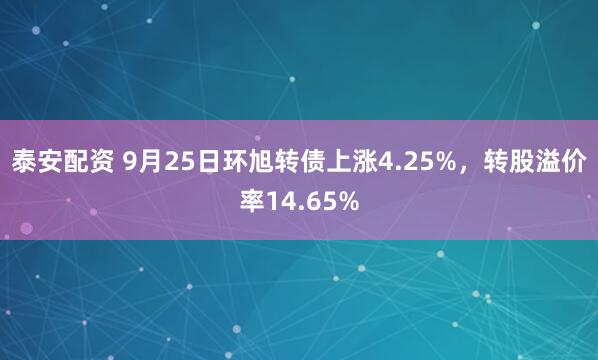 泰安配资 9月25日环旭转债上涨4.25%，转股溢价率14.65%
